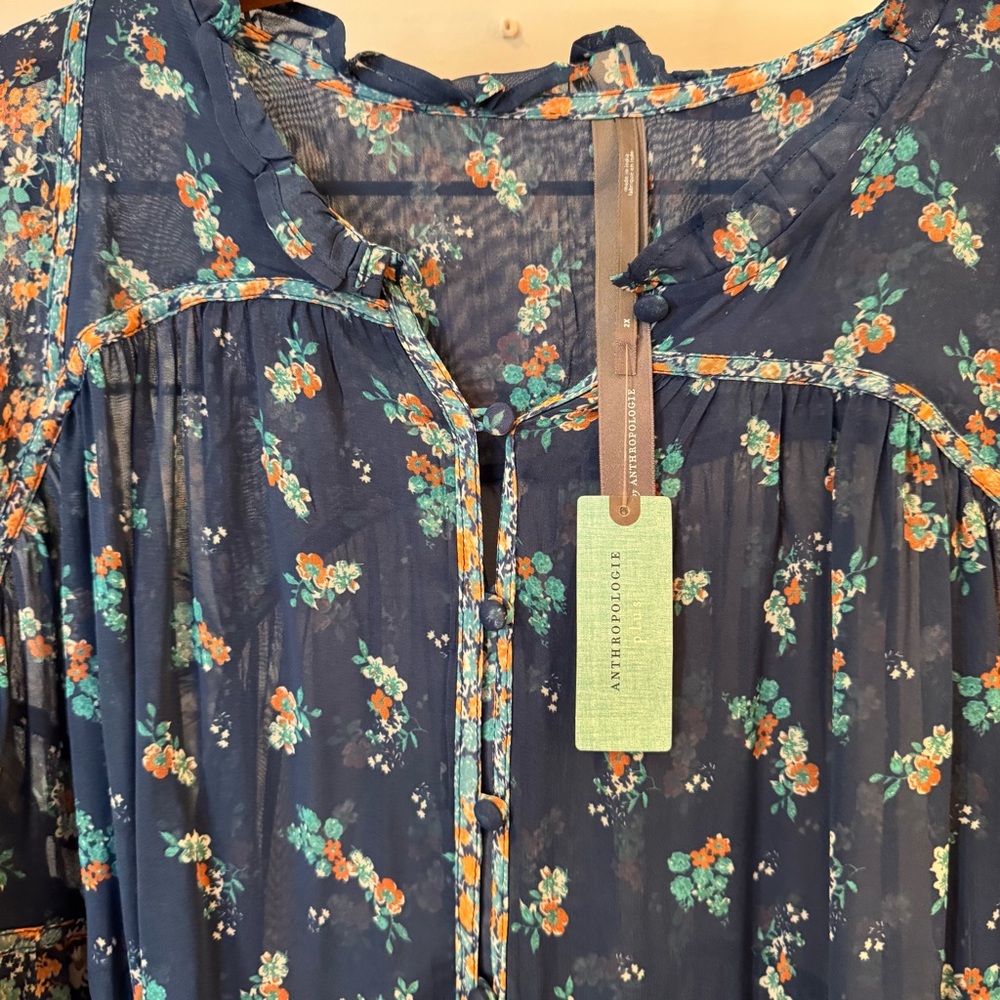 NWT Gorgeous Anthropologie Plus Size Sheer Floral Flowy Blouse - Picture 10 of 12